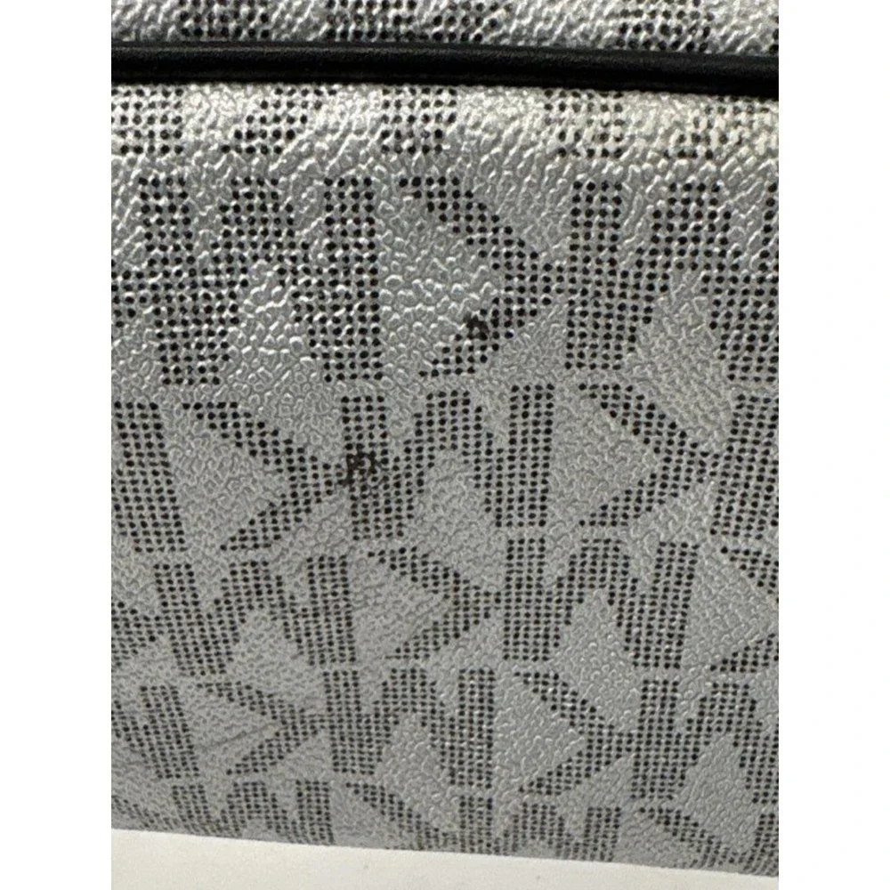 Michael Kors Rhea Medium Metallic MK Logo Backpack‎ Silver Tone Zip Bag EUC